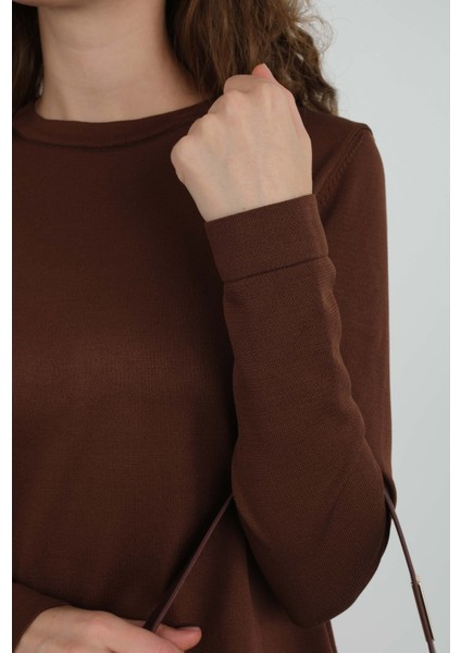 Basic Bisiklet Yaka Triko Acı Kahve modelleri