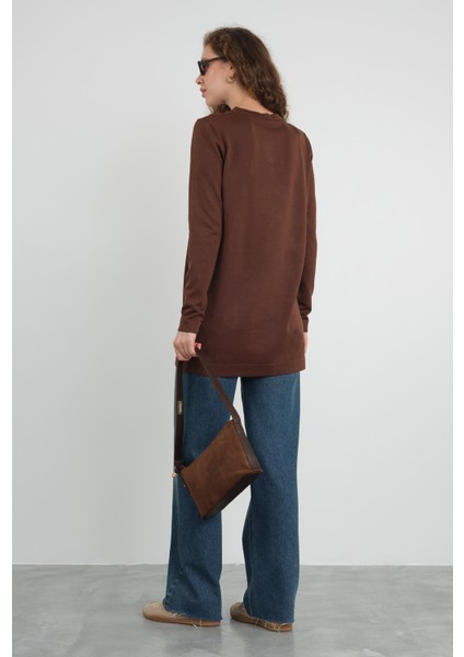 Basic Bisiklet Yaka Triko Acı Kahve fırsatları