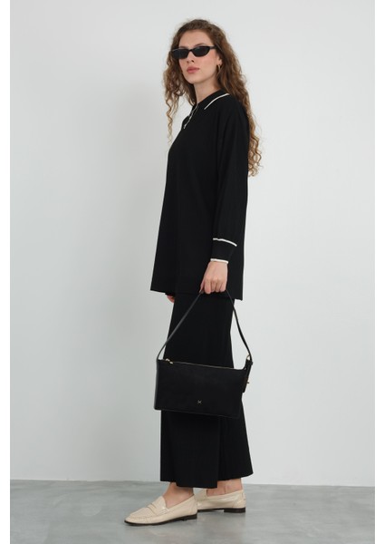 Şerit Detaylı Triko Pantolon Siyah modelleri