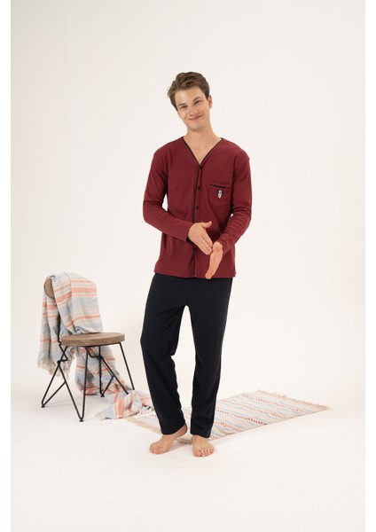 Erkek Interlok Pijama Takımı 23410 Bordo modelleri