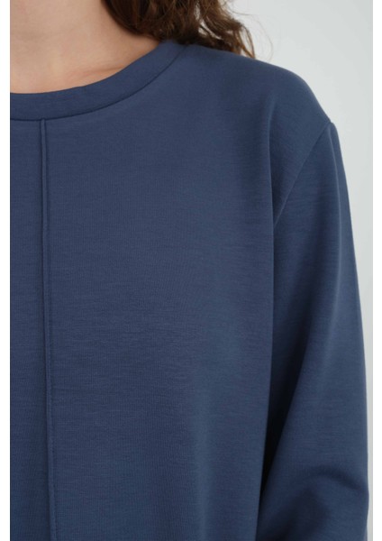 Nervürlü Modal Sweat Kot Mavi