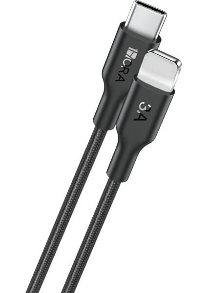 CAB273 3A Type-C To Lightning Pvc Örgü Data ve Şarj Kablosu - 1 Metre - Dayanıklı - Black