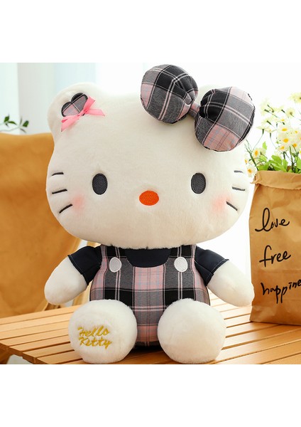 Retro Ekose Etek Hello Kitty Bez Bebek Bebek Yastık Kız Peluş Oyuncak 45 cm (Yurt Dışından)