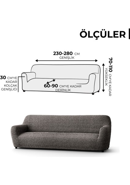 Lastikli Esnek ve Yıkanabilir 4 Kişilik Koltuk Örtüsü Çekyat Kanepe Kılıfı - Gri