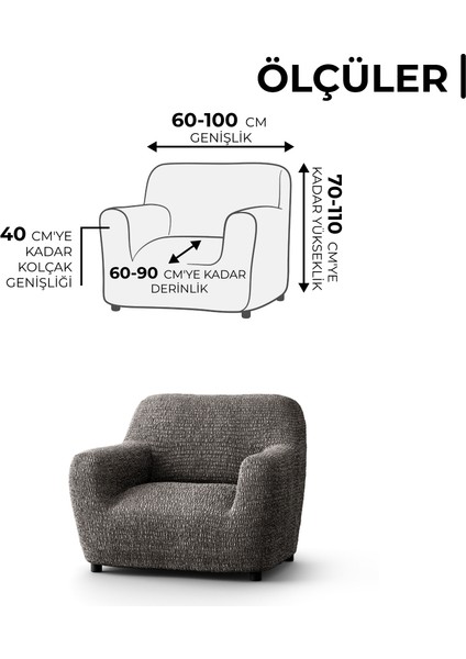 Lastikli Esnek ve Yıkanabilir Tek Kişilik Koltuk Örtüsü Koltuk Kılıfı -Gri