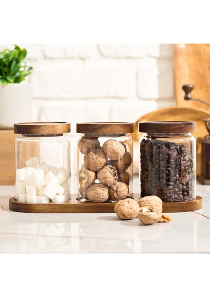 Mien Izy Premium 3lü Bambu Silikon Vakum Kapaklı Cam Baharatlık Seti 600×3 Ml. BOR-018