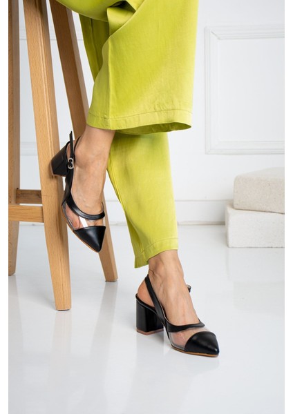 Kadın Renkli Burun Topuklu Sandalet Suni Deri Kırmızı Siyah Taba Burun Konforlu Tasarım