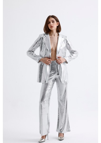 Geniş Paçalı Payet Pantolon | PNT32440 Gumus