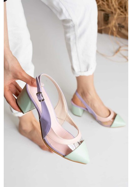 Kadın Topuklu Sandalet Renkli Burun Tasarımı ile Şık ve Rahat 5 cm Topuk