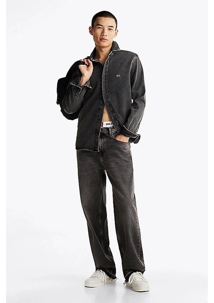 Erkek Siyah Regular Fit Kot Gömlek