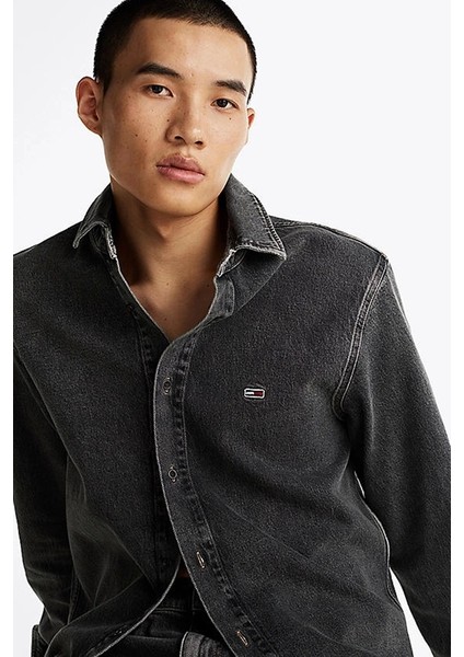 Erkek Siyah Regular Fit Kot Gömlek