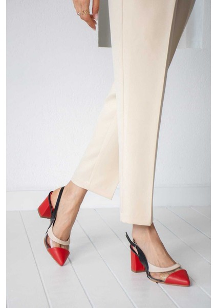 Kadın Renkli Burun Topuklu Sandalet Kırmızı, Siyah, Taba Burun fiyatları