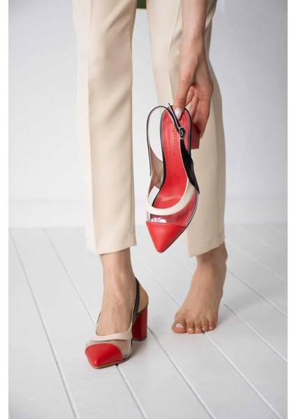 Kadın Renkli Burun Topuklu Sandalet Kırmızı, Siyah, Taba Burun modelleri