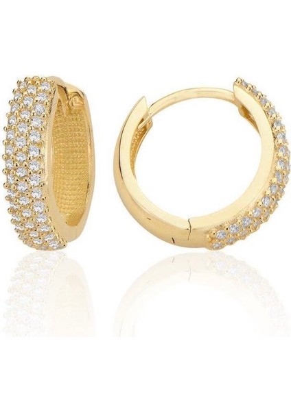 14 Ayar Altın Küpe Swarovski 3 Sıra Yarım Tur