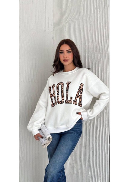 Hola Yazılı 3 Ip Şardonlu Rahat Kalıp Bayan Sweatshirt