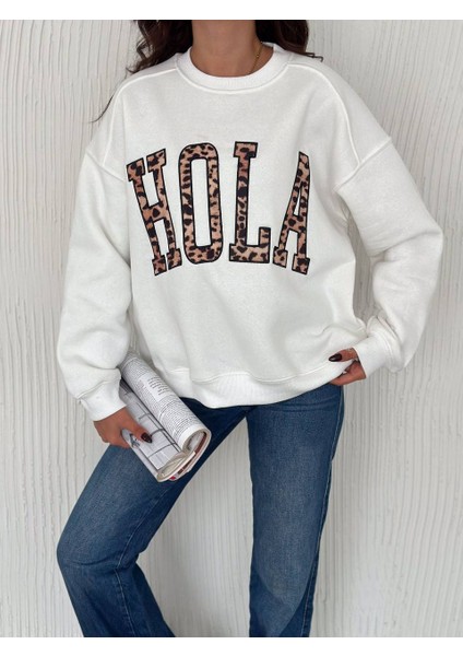 Hola Yazılı 3 Ip Şardonlu Rahat Kalıp Bayan Sweatshirt