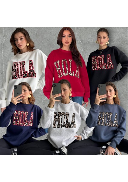 Hola Yazılı 3 Ip Şardonlu Rahat Kalıp Bayan Sweatshirt