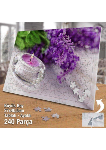 Asil Hobi Mor Leylak - Mum - Bitki - Çiçek Yapboz - Ayak Destekli Çerçeveli 240 Parça Puzzle