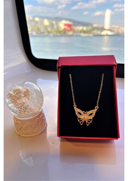 Kelebekli Gold Kolye ve Kar Küresi Doğum Günü Hediyesi Sevgiliye Hediye Kolye Küre Arkadaşa Hediye fırsatları