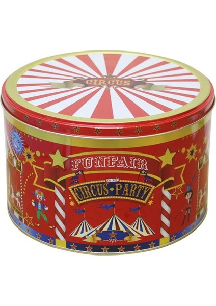 Yılbaşı Kutusu Circus Seri Sirk Temalı Yuvarlak Metal Saklama Kutusu