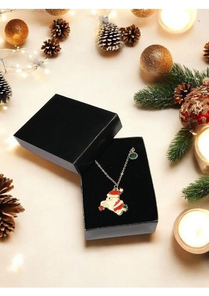 Yılbaşı Temalı Noel Baba Charmlı Kutulu Tasarım Kolye