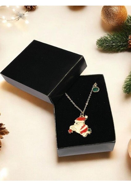 Yılbaşı Temalı Noel Baba Charmlı Kutulu Tasarım Kolye