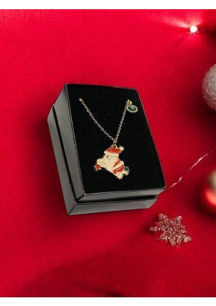 Yılbaşı Temalı Noel Baba Charmlı Kutulu Tasarım Kolye