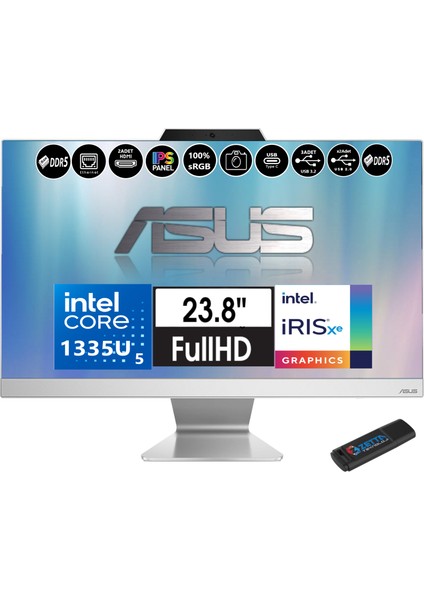 A3402 Intel Core I5 1335U 16GB Ddr5 1tb SSD Fhd 23.8" IPS 100Hz WINDOWS11HOME All In One Bilgisayar A3402WBAK 58512W0DH03+ZETTAUSBBELLEK