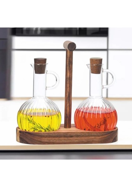 Mien Bambu Standtlı 2'li Borosilikat Yağdanlık Seti - 300 ml