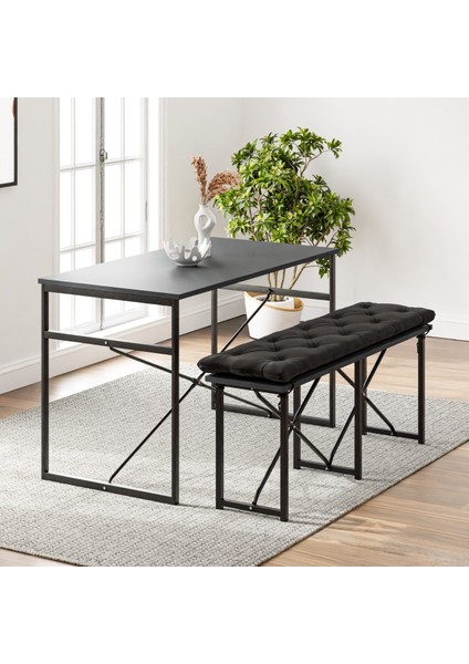Masa Takımı Bench Bank Minderli Masa Seti 120 x 60 Mutfak ve Yemek Masası Beyaz 1563
