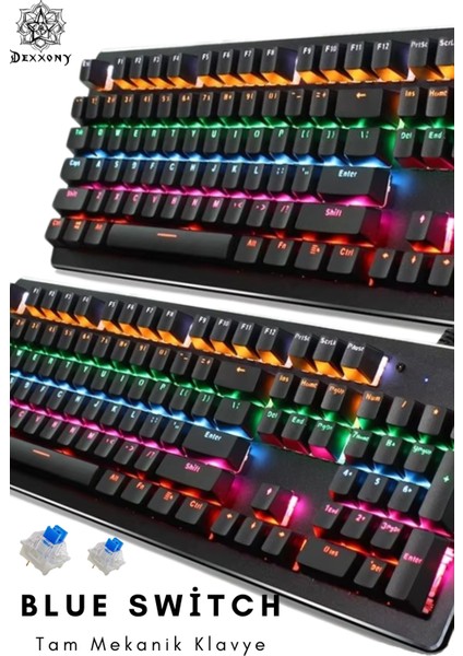 Siyah Rgb Mekanik Klavye - Mavi Switch, 9 Aydınlatma Modlu, Blue Switch Oyun ve E-Spor Klavyesi