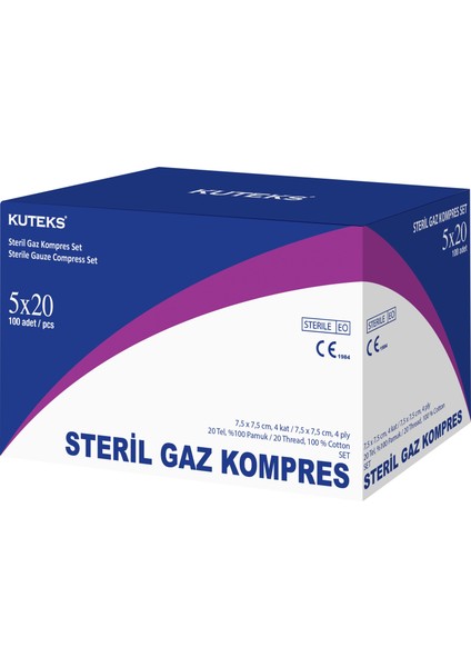 Steril Gaz Kompres Spanç 7.5cm x 7.5cm 20 Tel 100 Adet - %100 Pamuk
