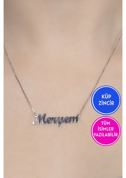 Gümüş İsimli Kolye Özel Tasarım Küp Zincir 18 Ayar Beyaz Altın Kaplama Kişiye Özel İsim Yazılı 925 Ayar Kadın Gümüş İsimli Kolye Bayan İsimli Kolye Kişiye Özel İsim Kolye İsim Kolyesi