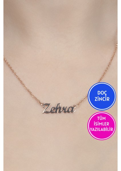 Gümüş İsimli Kolye Özel Tasarım Doç Zincir 18 Ayar Rose Altın Kaplama Kişiye Özel İsim Yazılı 925 Ayar Kadın Gümüş İsimli Kolye Bayan İsimli Kolye Kişiye Özel İsim Kolye İsim Kolyesi