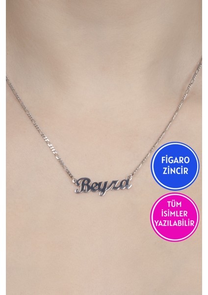 Gümüş İsimli Kolye Özel Tasarım Figaro Zincir 18 Ayar Beyaz Altın Kaplama Kişiye Özel İsim Yazılı 925 Ayar Kadın Gümüş İsimli Kolye Bayan İsimli Kolye Kişiye Özel İsim Kolye İsim Kolyesi
