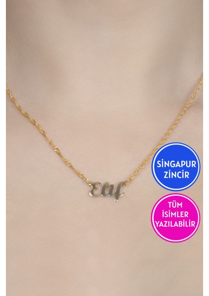 Gümüş İsimli Kolye Özel Tasarım Singapur Zincir 18 Ayar Sarı Altın Kaplama Kişiye Özel İsim Yazılı 925 Ayar Kadın Gümüş İsimli Kolye Bayan İsimli Kolye Kişiye Özel İsim Kolye İsim Kolyesi