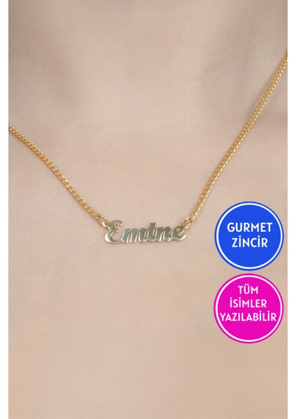 Gümüş İsimli Kolye Özel Tasarım Gurmet Zincir 18 Ayar Sarı Altın Kaplama Kişiye Özel İsim Yazılı 925 Ayar Kadın Gümüş İsimli Kolye Bayan İsimli Kolye Kişiye Özel İsim Kolye İsim Kolyesi