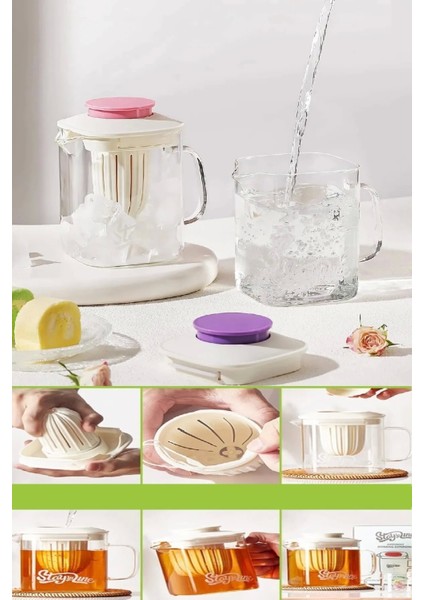 2'li Isıya Dayanıklı Borosilikat Cam Demlik Çelik Filtreli Bitki Çayı Demliği & Kulplu Sürahi 850ML modelleri