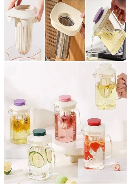 2'li Isıya Dayanıklı Borosilikat Cam Demlik Çelik Filtreli Bitki Çayı Demliği & Kulplu Sürahi 850ML fırsatları