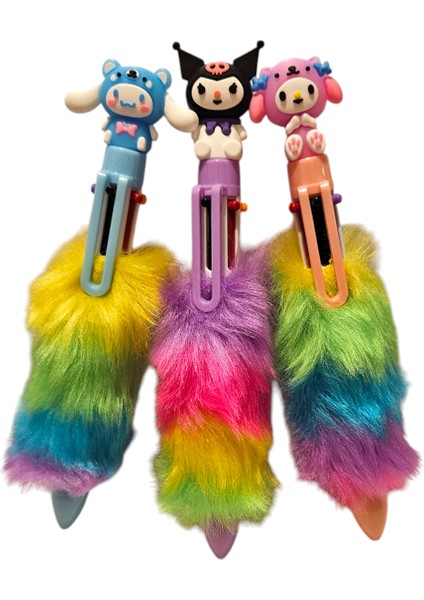 My melody Peluş Kalem- 6 Renkli Tükenmez Kalem-Kuromi ve Arkadaşları modelleri