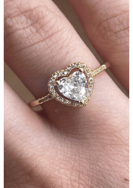 Altın Renk Kalp Şekilli Ayarlanabilir Lovely Zirkon Yüzük