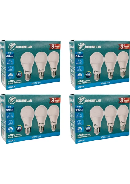 Led Lamba 9W-60W 806 Lümen Beyaz Işık E-27 (12'li EKOPAKET )