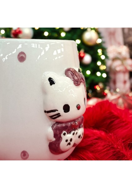 Bonibon Collection Design 3D Kabartma El Emeği Göz Nuru Hello Kitty Seramik Kupa Bardak 400 ml