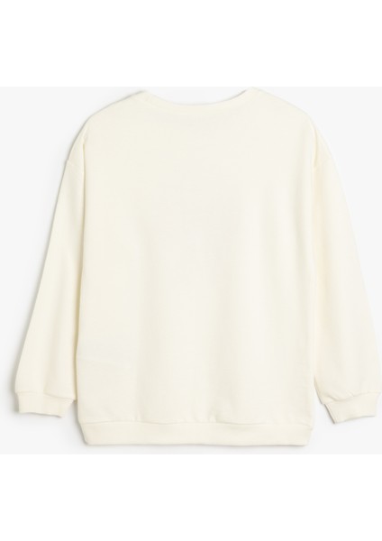 Sweatshirt Fiyonk Baskılı Uzun Kollu Bisiklet Yaka Pamuklu