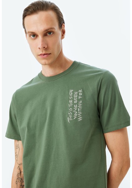 Bisiklet Yaka Kısa Kollu Pamuklu Slogan Baskılı T-Shirt