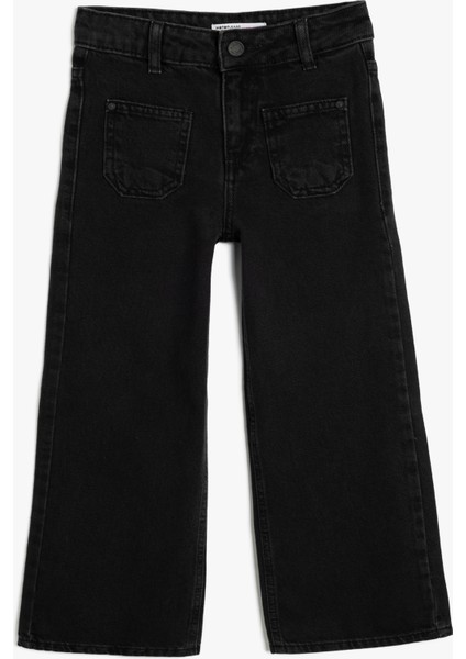 Kot Pantolon Geniş Paça Cepli Pamuklu - Wide Leg Jean