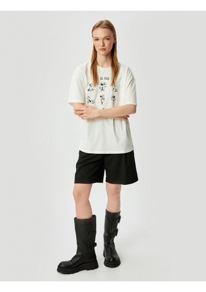 Oversize T-Shirt Baskılı Bisiklet Yaka Kısa Kollu Pamuklu fiyatları