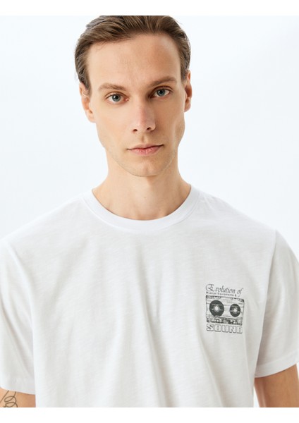 Kısa Kollu Bisiklet Yaka Pamuklu Baskılı T-Shirt