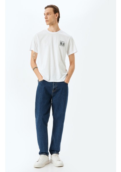 Kısa Kollu Bisiklet Yaka Pamuklu Baskılı T-Shirt