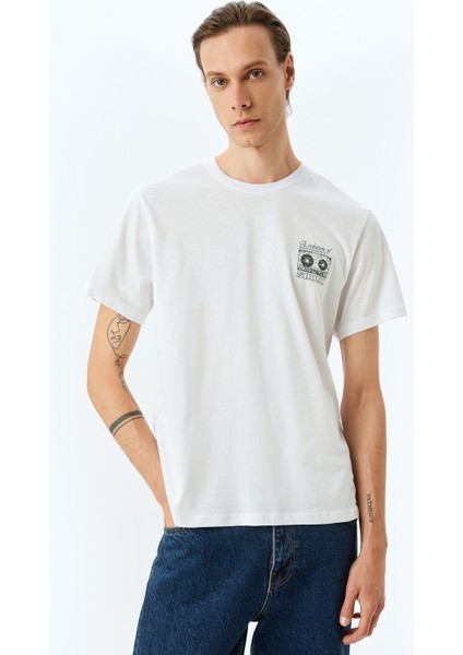 Kısa Kollu Bisiklet Yaka Pamuklu Baskılı T-Shirt